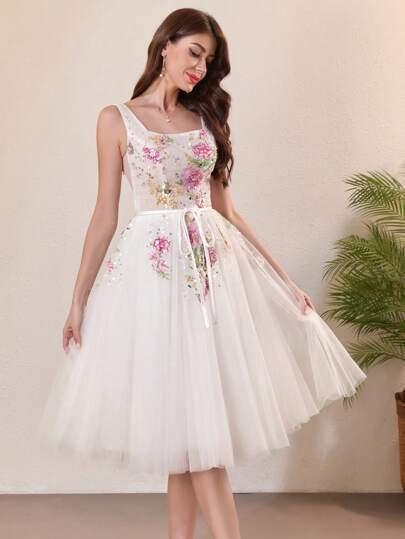 Kort paljettbroderad blompärlklänning för examen, färgglad spetsbalklänning för fotografering, homecoming-klänning, alla hjärtans dag