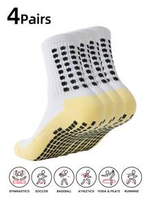4 Pairs Mid Crew Sport Socks Non Slip Soccer Socks For Football Basketball Training, Running Athletic Outdoor Activities