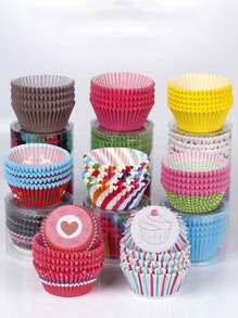 100/200/300pcs Random Color Disposable Dessert Cups, Small Cupcake Cups, Non-Stick Oil-Proof Paper Liners (The Pattern Variety May Not Be Fully Displayed In The Image)