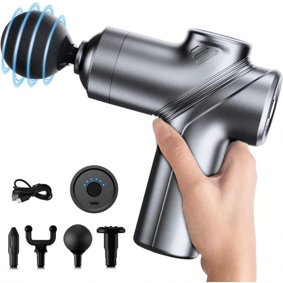 Deep Tissue Mini Massage Gun Muscle Percussion Massager For Athletes 4 Massages Head And 6 Speeds For Pain Relief Grey - A3-gray - View 1