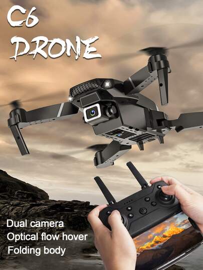 Drone plegable C6, cámara 4K HD, cuadricóptero de 4 ejes, avión de control remoto, despegue con un solo botón, volteretas de 360°, retorno con un solo botón, accesorios de color aleatorio