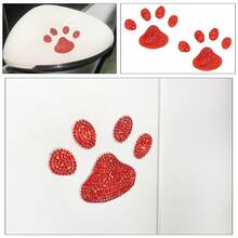 2pcs Cute Car Decals, Anti-Scratch Protective Film, Rhinestone Cat/Dog/Bear Paw Prints, Car Body Decoration, Paint Protection - 2 Diamond-encrusted Footprints - View 7
