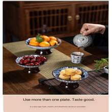 Vintage Blue And White Chinese Style Ceramic Teapot Plate, High Footed Fruit Plate, Small Dish, Chinese Style Snack Bowl, Dry Fruit Dish, Ceramic Tray