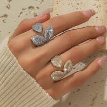 1pc Cubic Zirconia Leaf Rings For Women, Casual Index Finger Accessory,Exaggerated Decor,Elegant Statement Piece For Female, Perfect For Party, Birthday, Anniversary Gift