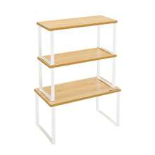 Organizador de Armario de Cocina, Juego de 3 Estuches de mostrador, apilables, especiero expandible, de Metal y bambú,Blanco Nube y Beige Natural - Blanco - Ver 6