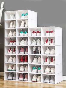 12/6/3/1pcs Set Large Capacity Clear Plastic Shoe Boxes - Multi-Layer Stackable Shoe Storage Organizer With Flip-Up Lids, Durable Sealable Design For Home Organization, Transparent For Easy Viewing And Shoe Display - White - View 2