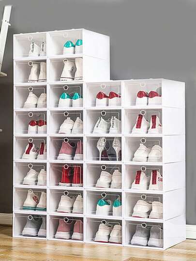 12/6/3/1pcs Set Large Capacity Clear Plastic Shoe Boxes - Multi-Layer Stackable Shoe Storage Organizer With Flip-Up Lids, Durable Sealable Design For Home Organization, Transparent For Easy Viewing And Shoe Display