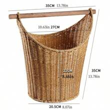 1pc Vintage Style Handwoven Plastic Storage Basket, With Wooden Handle, Multipurpose Open Top Organizer Box, Suitable For Bathroom And Home Decor, Shelf Basket Back To School