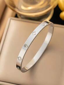 Vòng tay sang trọng bằng thép không gỉ mạ vàng 18K, đính đá Cubic Zirconia nhiều màu sắc dành cho nữ. - Cỏ bốn lá - Xem 7