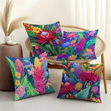 4 capas de almofada com estampa floral abstrata, 45 x 45 cm (17,7 x 17,7 pol.), [impressão unilateral], fronhas decorativas de poliéster macio, estilo rústico de fazenda, para sofá, cama, sala de estar, quarto, carro, escritório, decoração de hotel, presentes perfeitos para todas as estações para família e amigos