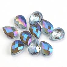 10pcs 14mm Bird Nest/ 13*18mm Grid Water Drop Hole Cut Glass Beads, DIY Craft Accessories For Jewelry Making, Cell Phone Chain, Keychain, Earrings, Necklaces, Shoes & Apparel Decoration