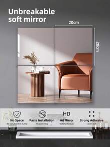 4 Stück selbstklebende Acrylspiegel-Bögen in HD-Qualität, rahmenloser flexibler Spiegelbelag ohne Glas, Spiegelaufkleber für Heim-Wanddekoration, geeignet für Fitnessstudio, Wohnzimmer, Schlafzimmer, Büro, ideal als Geschenk für Freunde und Familie.