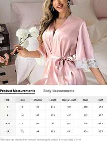 Satin Women's Robe With Lace Trim, Bridal Bathrobe Bridesmaid Gift, Lace Lace Pajama Lace Up Casual Bathrobe, Summer Bathrobe, Seasonal Bathrobe Back To School - White - View 7