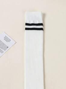 1 Pair Women Japanese Style Solid Color Stripe Sexy Thigh High Socks, Thick Over The Knee Stockings
