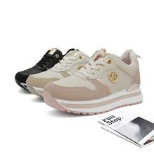 DESAI 新款时尚女士休闲运动鞋，金属扣装饰，独特风格，适合日常通勤和旅行，轻便舒适 - 米色 - 查看 4