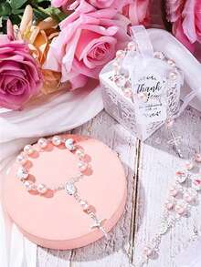 6/12/24 Baptism Gift Sets, Including 6/12/24 Pieces Of Mini Rosary Beads, 6/12/24 Pieces Of Baptism Gift Boxes, 6/12/24 Pieces Of White Organza Bags And 6/12/24 Pieces Of Thank You Tags, Suitable For Baptism Communion Party Decorations - Multicolor - View 4