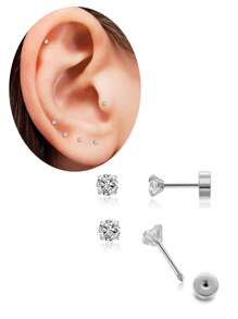 Ensemble de boucles d'oreilles à tige plate en acier inoxydable 316L pour piercings multiples pour oreilles sensibles, boucles d'oreilles créoles petites en acier titane doré 14 carats hypoallergéniques avec petits clous CZ pour femmes, pour piercings de l'hélix, du rook, du daith, de la conque, du nez, des lèvres et du corps, tailles 16G, 8 mm, 10 mm, 12 mm