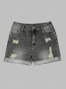 Shorts di jeans a vita media con bordi arrotolati e strappature, outfit da spiaggia per donne, outfit per il pride, outfit per il 4 luglio, outfit da club.