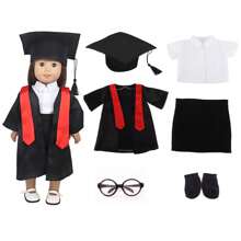 1 set de regalo de graduación para muñeca de 18 pulgadas, incluye vestido, gafas de muñeca, calcetines y zapatos, es un regalo de moda y popular para niños, para ocasiones festivas y cumpleaños