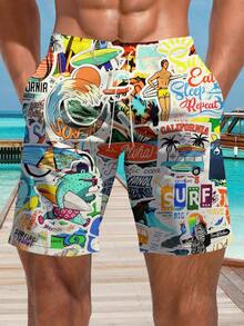 Men's Hawaiian Style 3D Print Casual Beach Shorts - Quick Dry ...