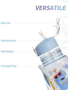 1pc, 700ml/23OZ Ocean Animal Series Plastic Water Bottle With Cap, Straw And Carrying Strap, Portable, Multiple Styles Available, Suitable For Outdoor Sports, Cycling, Travel, Camping, Gifts And Festivals - Multicolor - View 6