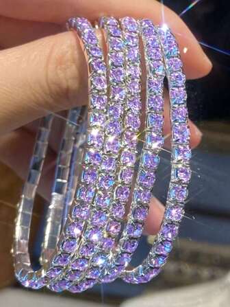 5 件闪亮水晶弹性手镯，可调节派对风格闪亮腕饰，优雅的女性礼物