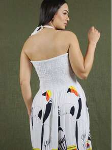 KIARA Strapless Dress With Light Toucan Print Ideal For Summer PLK-1211
