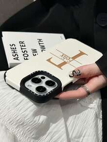 Fashionable Korea Soft Faux Leather Laser Engraving Big Letter Personalized Customized Initials Name Phone Case Compatible With IPhone 17 16 15 14 13 12 11 Pro Max 17 Air DIY Engraved Gift Cover 16 15 14 13 Pro Max Plus - White - View 8