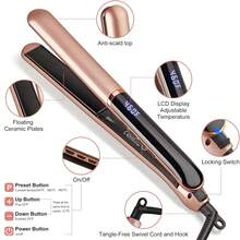 1 英寸直发器二合一平板夹，支持 14 种加热设置，范围从 100-230°C (200-460°F)，以 10°C/20°F 为增量调节，摄氏度/华氏度可切换，3 种快速加热模式