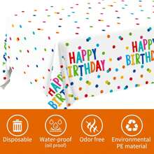1pc Happy Birthday Decoration: Birthday Party Supplies Set - Polka Dot Design Happy Birthday Tablecloth. Includes 3pcs 54"X108" Waterproof Plastic Tablecloth, Suitable For Boy/Girl Party