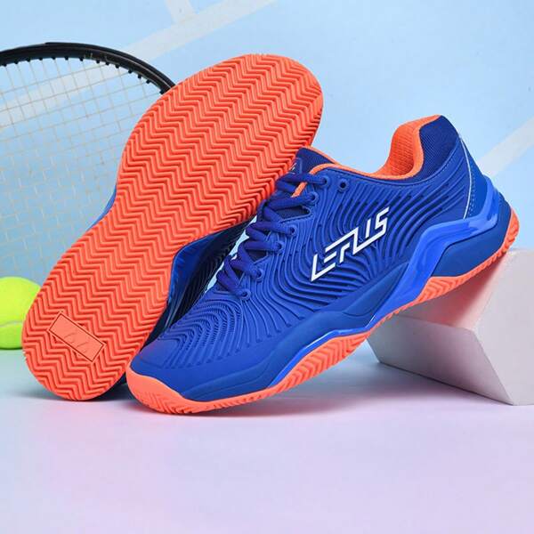 Men's Lace-Up Shock Absorbing Wear-Resistant Tennis Shoes, Lightweight Low-Top Non-Slip Badminton Shoes, Fashionable