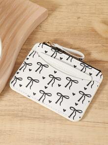 Billetera pequeña plegable para mujer con estampado de lazo rosa en forma de corazón, bolsillo para monedas, minimalista, ligera, de múltiples capas, portátil, para tarjetas de identificación, dinero, tarjetas de crédito, de moda, moderna, negocios, ideal como regalo de aniversario, cumpleaños, para chicas, damas, femenino, útiles escolares para la escuela, dormitorio y vuelta al cole - Negro - Ver 5