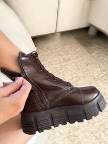 CHUNKY Platform Tractor Boot - Comfort And Style - Rỉ Nâu - Xem 5