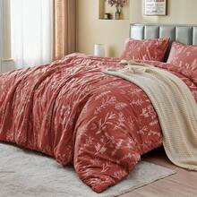 Duvet Cover King Size, Reversible Floral Lavender Duvet Cover Set With Zipper Closure, 3 Pieces Botanical Patterns Soft Microfiber Bedding Set (90"X104", 2 Pillow Cases 20"*36") - 01 - 赤土樹葉(無被子) - 查看 8