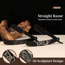 4 In1 Men's Straight Razor Shaving Kit - Including Metal Shaver With 10pcs Stainless Steel Blades & Shaving Brush & Shaving Bowl, 3D-Muster-Design For Staight Razor, Perfect Gift For Father & BoyFriend