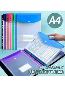 6pcs A4 Size High Capacity Document Folders With 11 Holes Ring Binders, Modern PP Material, Expandable Button, Label Pocket, Suitable For Students, Teachers, Office Workers, Housewives, School, Home, Office, Business Trips, Travel, Attendance Management, File Organization, Document Storage, Loose-Leaf Sorting, Portable Design, Expandable Capacity,Back To School,School Supplies