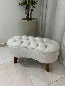 Double Bean Puff Stool With Reinforced Wooden Legs Up To 130kg - Cream - View 3