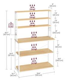 VASAGLE Kitchen Storage Rack, Coffee Bar, Baker's Rack, Total 6 Shelves And 6 Hooks, For Microwave, Steel Frame, Industrial, 40 X 100 X 167 Cm, Oak Colour And White - 黃色 - 查看 6
