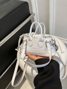 Mini Solid Crocodile Pattern Handheld Water Bucket Bag - White - View 9