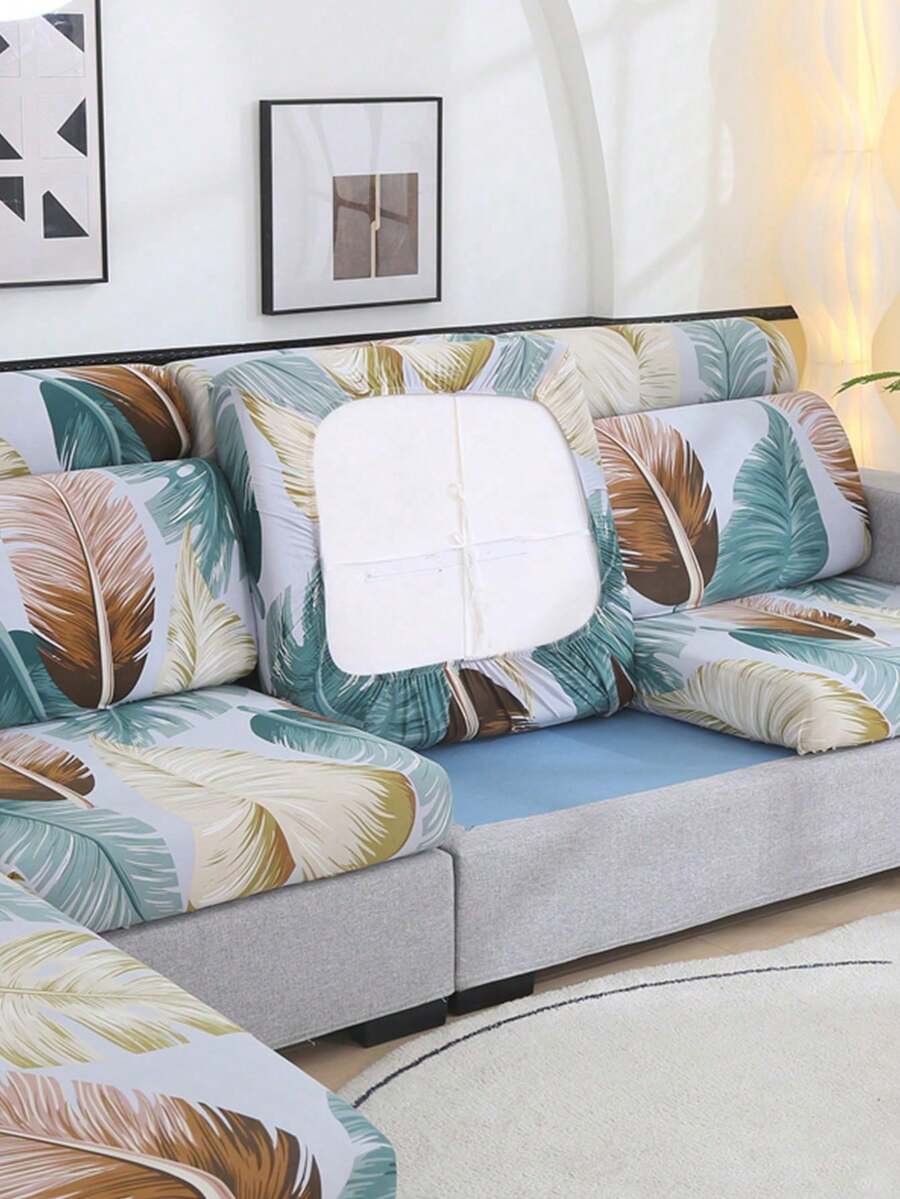 1pc Printed Stretch Sofa Seat Cushion Cover, L-Shaped Sofa Cover Set, Independent Sofa Backrest Cover, Furniture Protective Cover, Stretch Sofa Cushion Cover - Grey - View 1