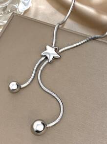 1 Pieza Collar largo de acero inoxidable con decoración de estrella dorada para mujer, collar de cadena para uso diario y fiestas, regalo de joyería