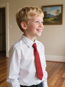 2pcs Kids/Teens Stylish Performance Costume Suit, Red Bow Tie, Formal Dance Recital Graduation Ceremony Decor - Red - View 2