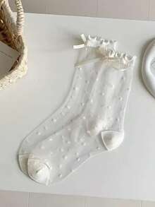 1双夏季新款波点蝴蝶结水晶丝袜，日本JK芭蕾蕾丝中筒袜（女童款） - 彩色 - 查看 1