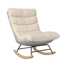Chaise à bascule avec rembourrage, pieds en bois, dossier réglable, moderne, Style Simple, chaise de loisirs, Beige - Beige - Voir 9