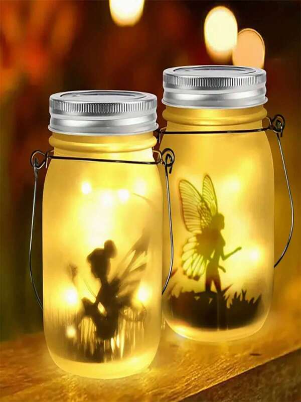 1pc, Solar Light Fairy Tale Light, Garden Decorative Light - Outdoor Hanging Frosted Glass Mason Jar Light For Trees, Tables, Yards, Gardens, Terraces, Lawn Decorations, Solar Powered Heating/Color Light
