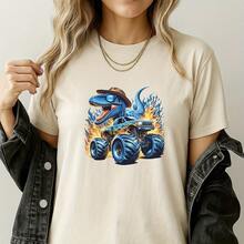 1 件/2 件/3 件蓝色恐龙怪兽卡车 DTF 熨烫贴纸，“咆哮的火焰冒险”图案，房间墙贴，适用于 T 恤、连帽衫、笔记本电脑套的汽车贴花 - 彩色 - 查看 5