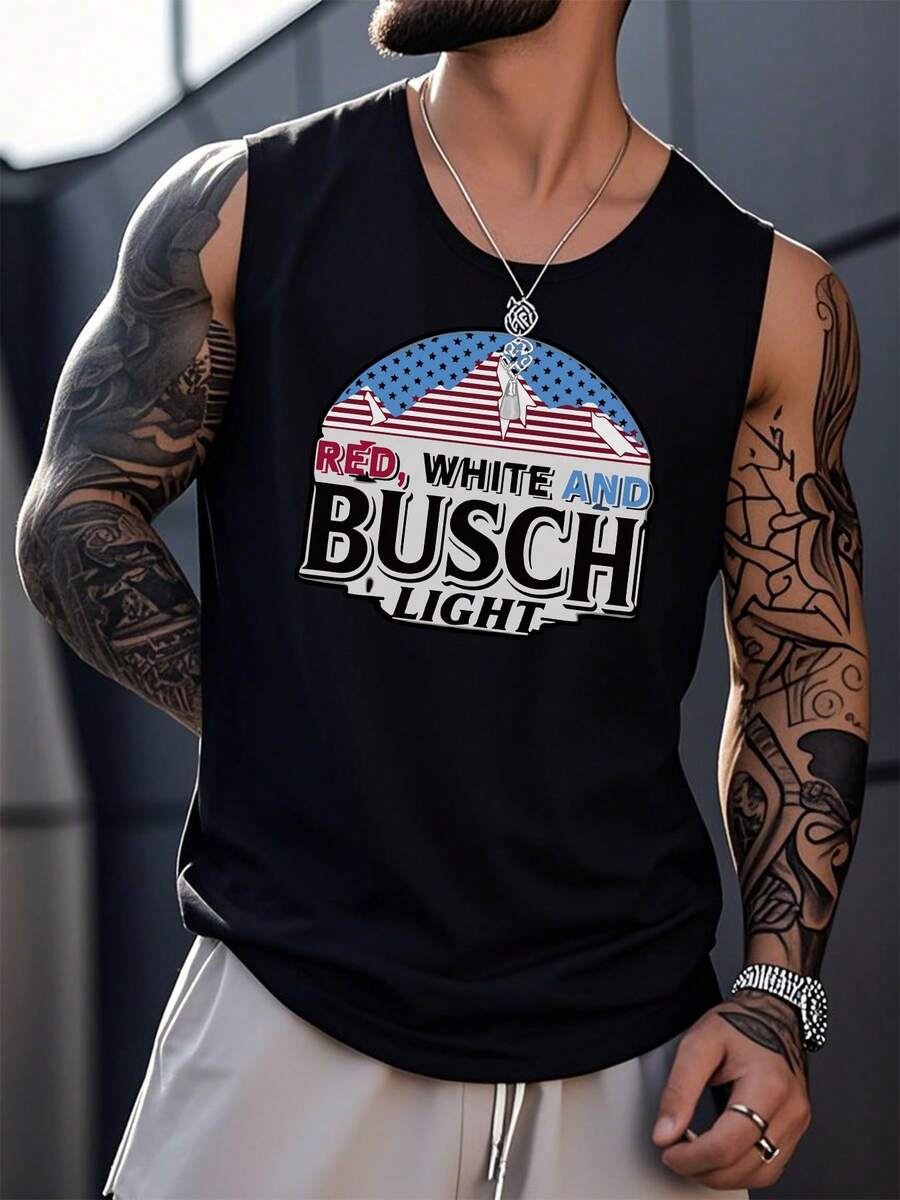 1pcs American Flag Printed Men's Tank Tops Patriotic Mountain Tank Tops 100% Pure Cotton Ideal Choice For Summer, Casual Wear, And Outdoor Activities - Black - View 1