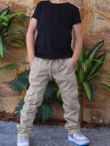 Unisex Colorful Children's Cargo Pants With Side Pocket And No Cuff On The Leg - Màu be - Xem 1