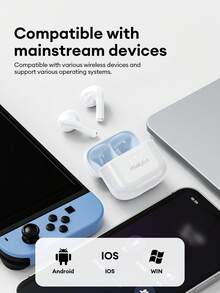 Lenovo LP23 Bluetooth Earphones Set - Half In-Ear, Stereo Sound, HD Voice Call, Sensitive Microphone, Smart Noise Cancellation, Music/Game Dual Mode, Low Latency, Long Battery Life, Suitable For Smartphones & Computers - White Earphones + Shark Protective Case - View 9