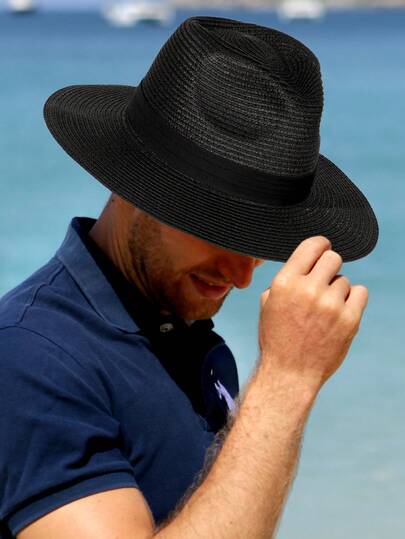 1pc Men's Ribbon Decor Fedora Hat